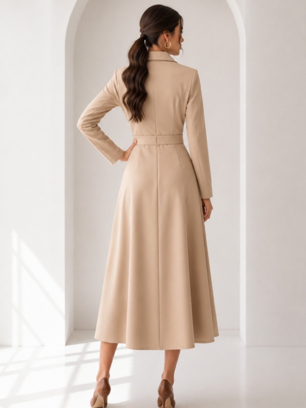 Elegant Cream Trench Dress With Gold Buckles NWT - Picture 2 of 2
